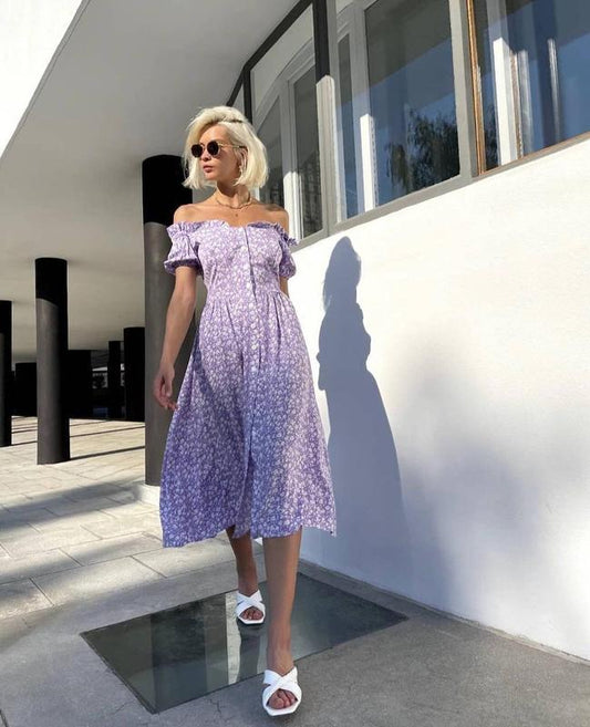 Ladies' Open Shoulder Ditsy Floral Dress