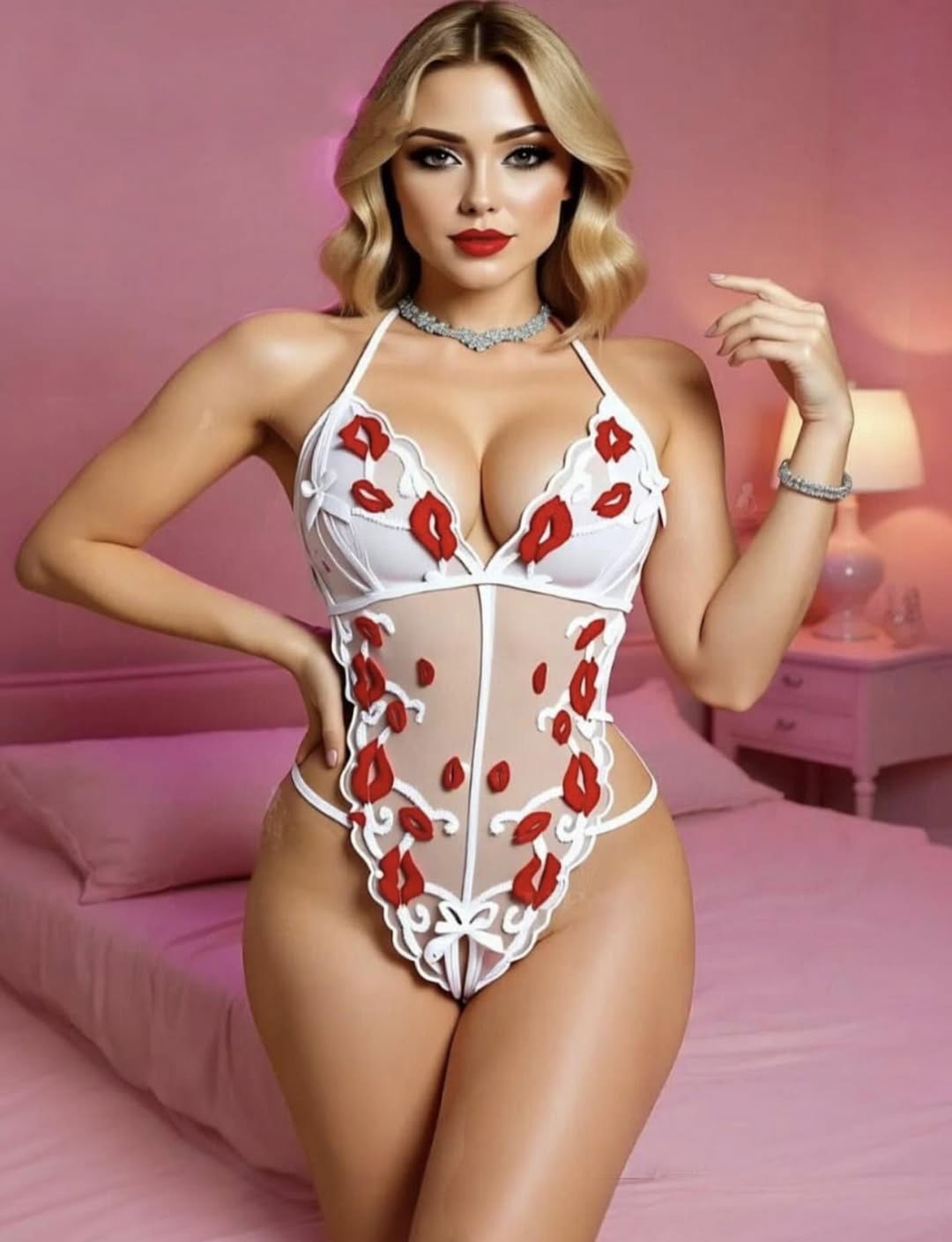 Lip Print Tie-Back Babydoll