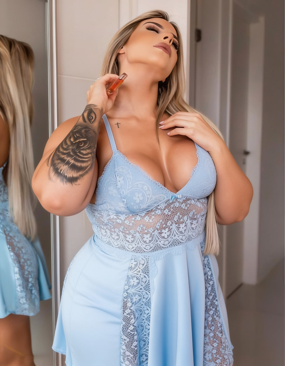 Curve Adjustable-Strap Lace Nightgown