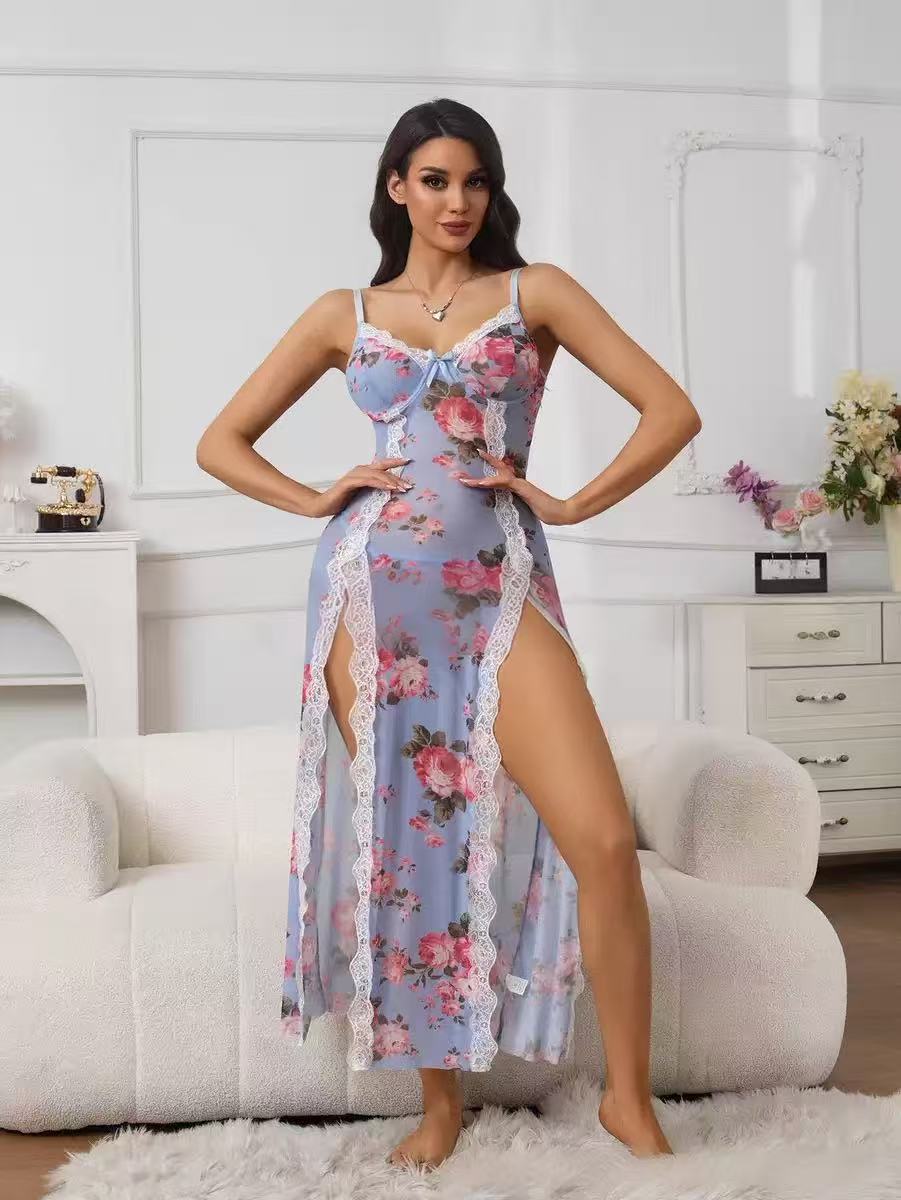 Romantic-Vintage Lace & Mesh Patchwork Sexy Nightgown For Women