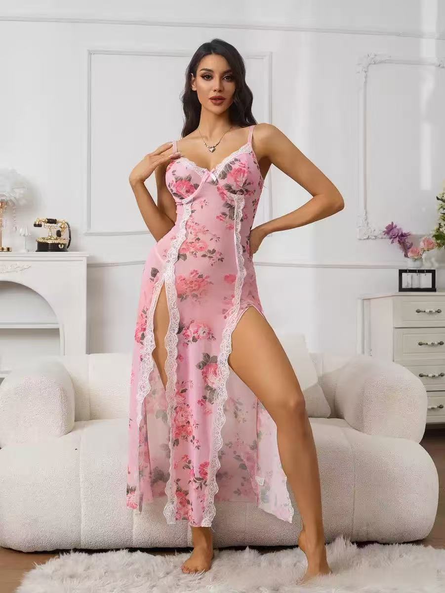 Romantic-Vintage Lace & Mesh Patchwork Sexy Nightgown For Women