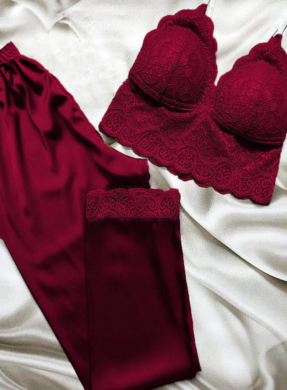 Lace Cami Top & Satin Pants Night Set