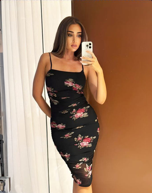 Privé Floral Mesh Overlay Bodycon Dress