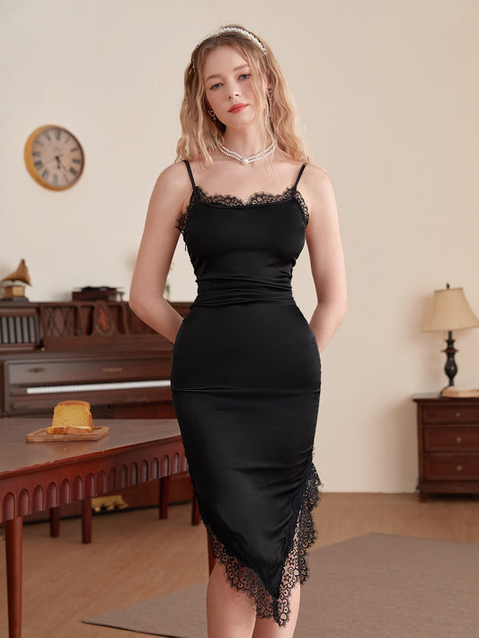 Belle Contrast Lace Satin Cami Dress