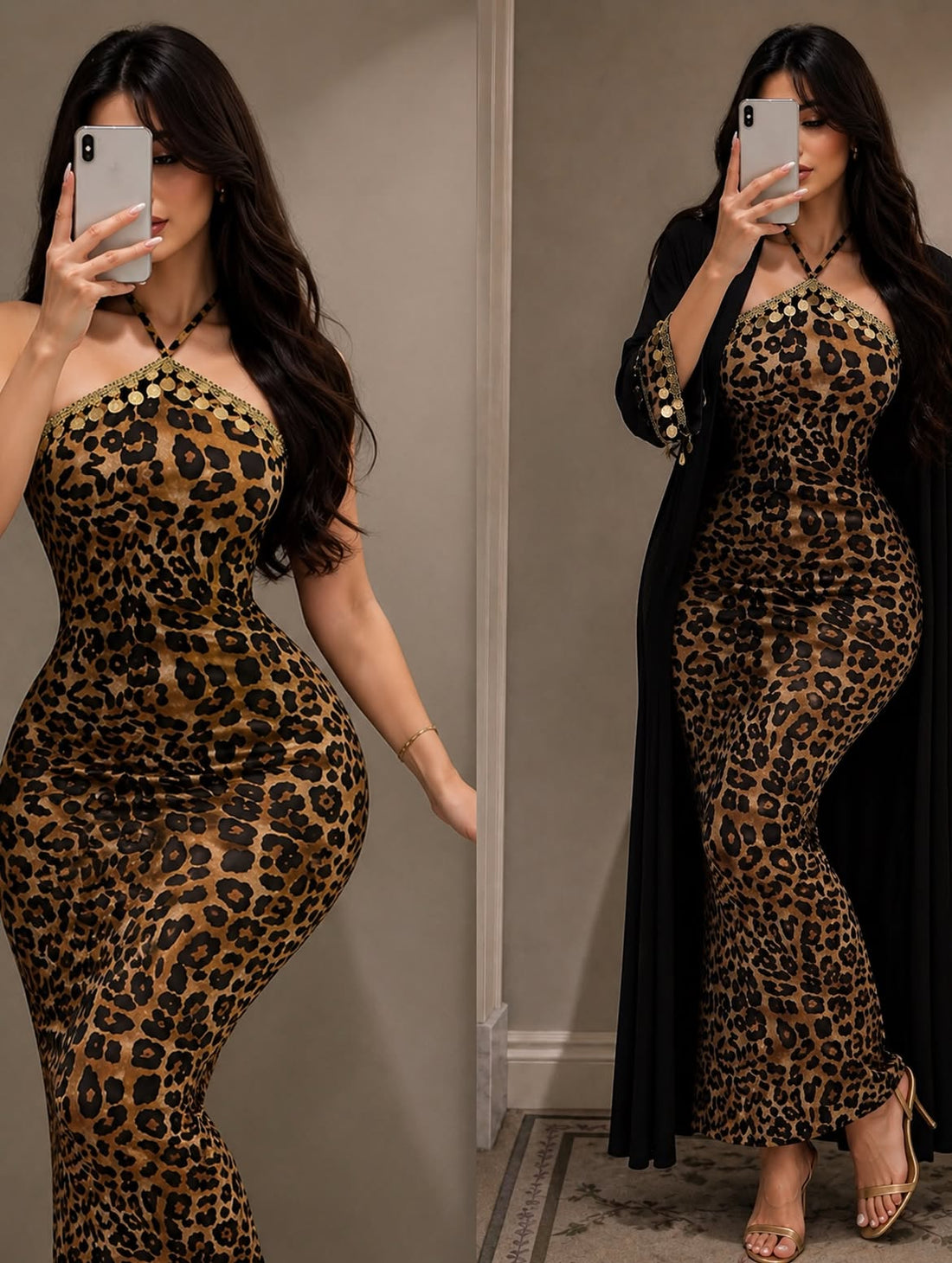 Tiger Maxi Dress & Black Robe Set