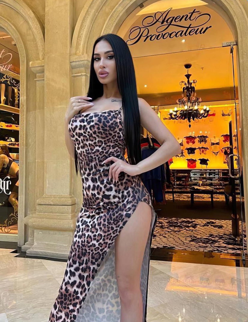 Nightclub Spicy Girl Sexy Leopard Chain Strap Low Chest High Split Dress Elegant Long Slim Women