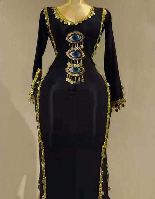بدلة رقص شرقي اسود مطرز جولد