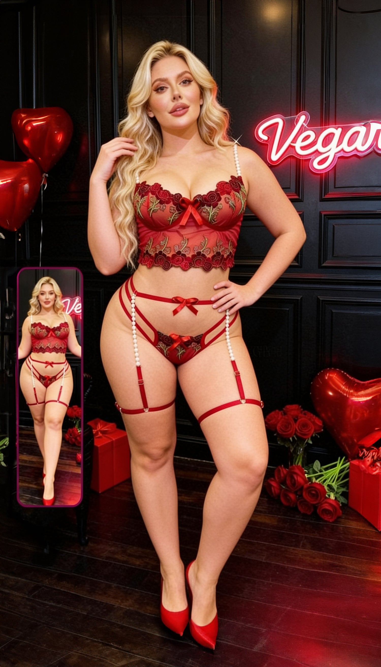 Embroidered Ruched Lingerie Set