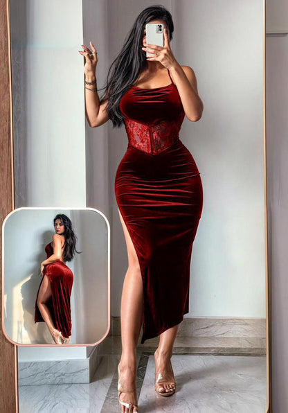 Off Shoulder Mermaid Hem Velvet Bodycon Dress