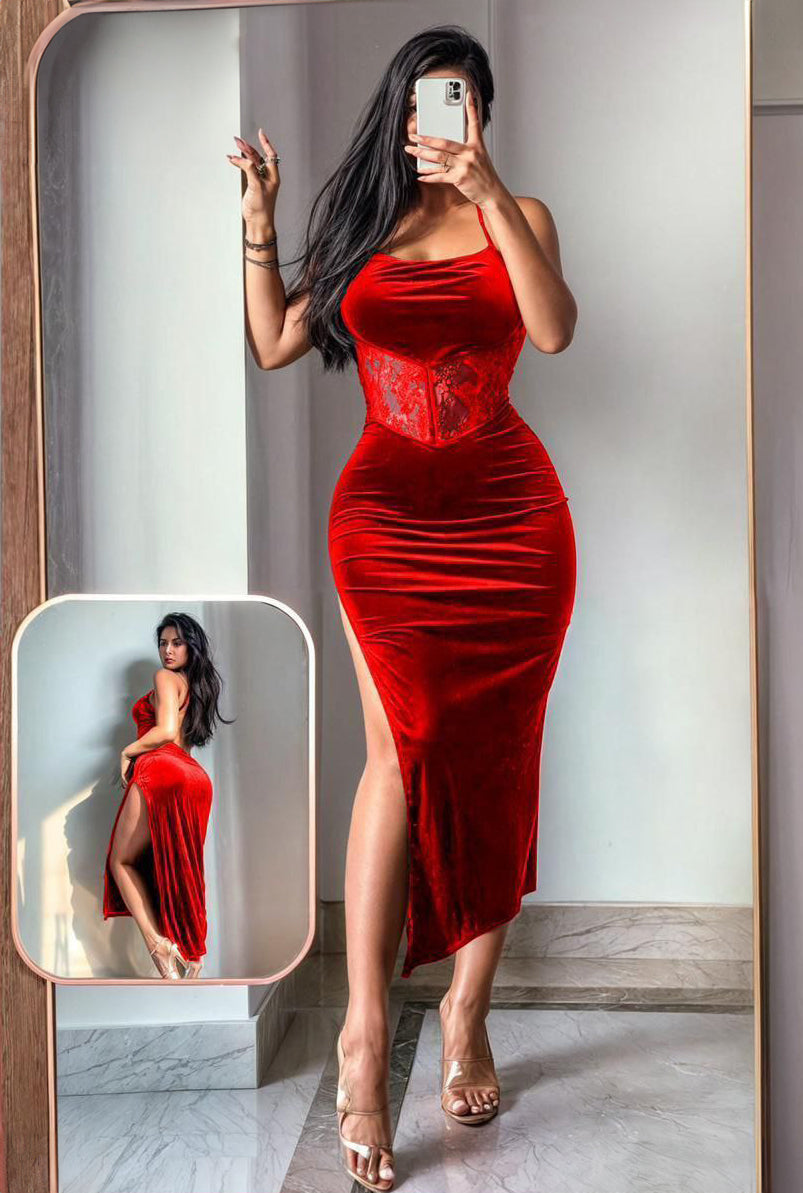 Off Shoulder Mermaid Hem Velvet Bodycon Dress