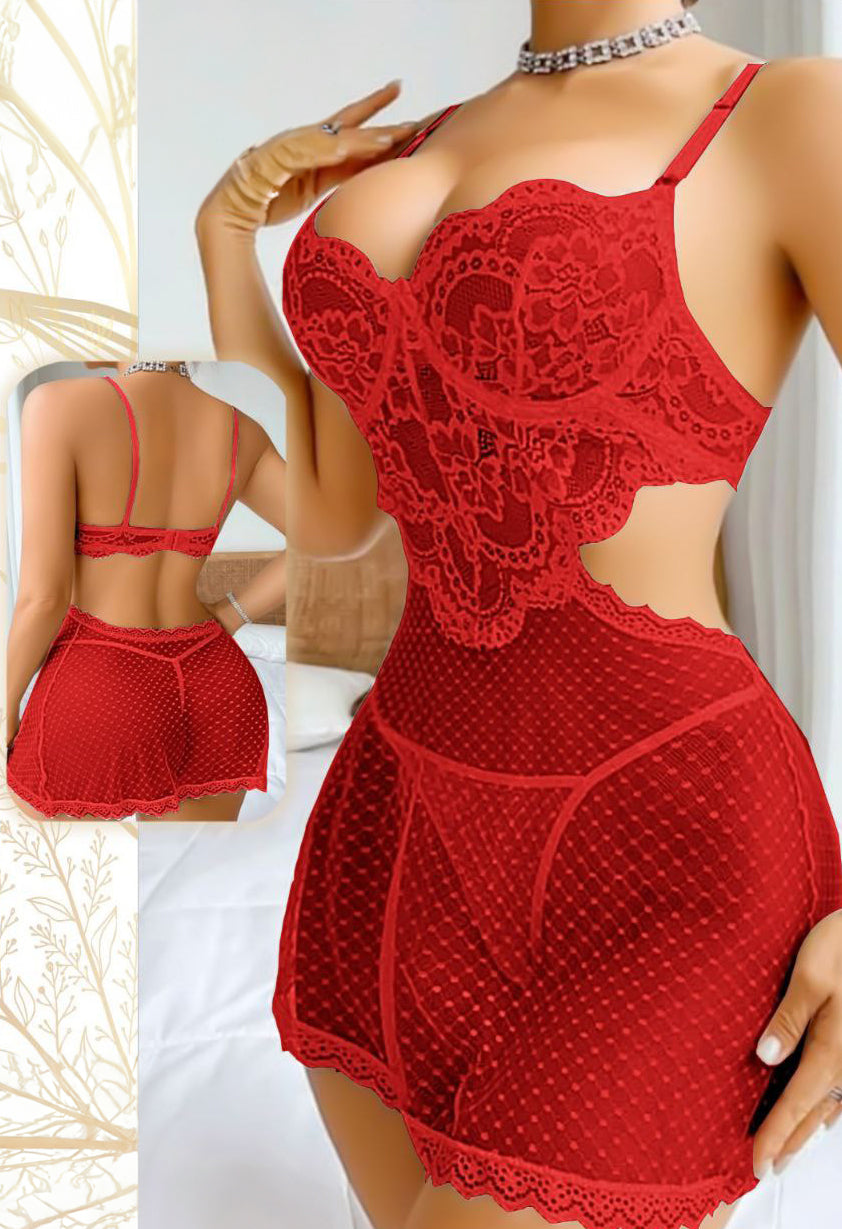 2pcs/Set Sexy Lace Patchwork Women's Sleep Dress Set