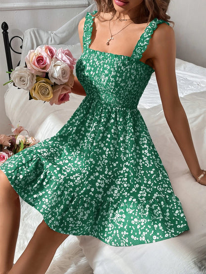 WEDDLE Redtiereddress Ditsy Floral Print Shirred Frill Trim Cami Dress