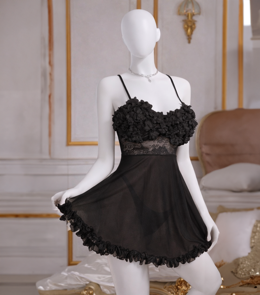 Crystal Vow Women's 3d Flower Design Lace Perspective Cami Dress Bridal Lingerie