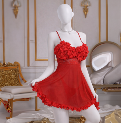 Crystal Vow Women's 3d Flower Design Lace Perspective Cami Dress Bridal Lingerie