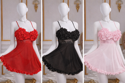 Crystal Vow Women's 3d Flower Design Lace Perspective Cami Dress Bridal Lingerie