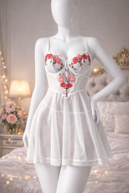 Embroidery Bridal Nighties Elegant Girl Dress Lace Floral Decoration Lingerie