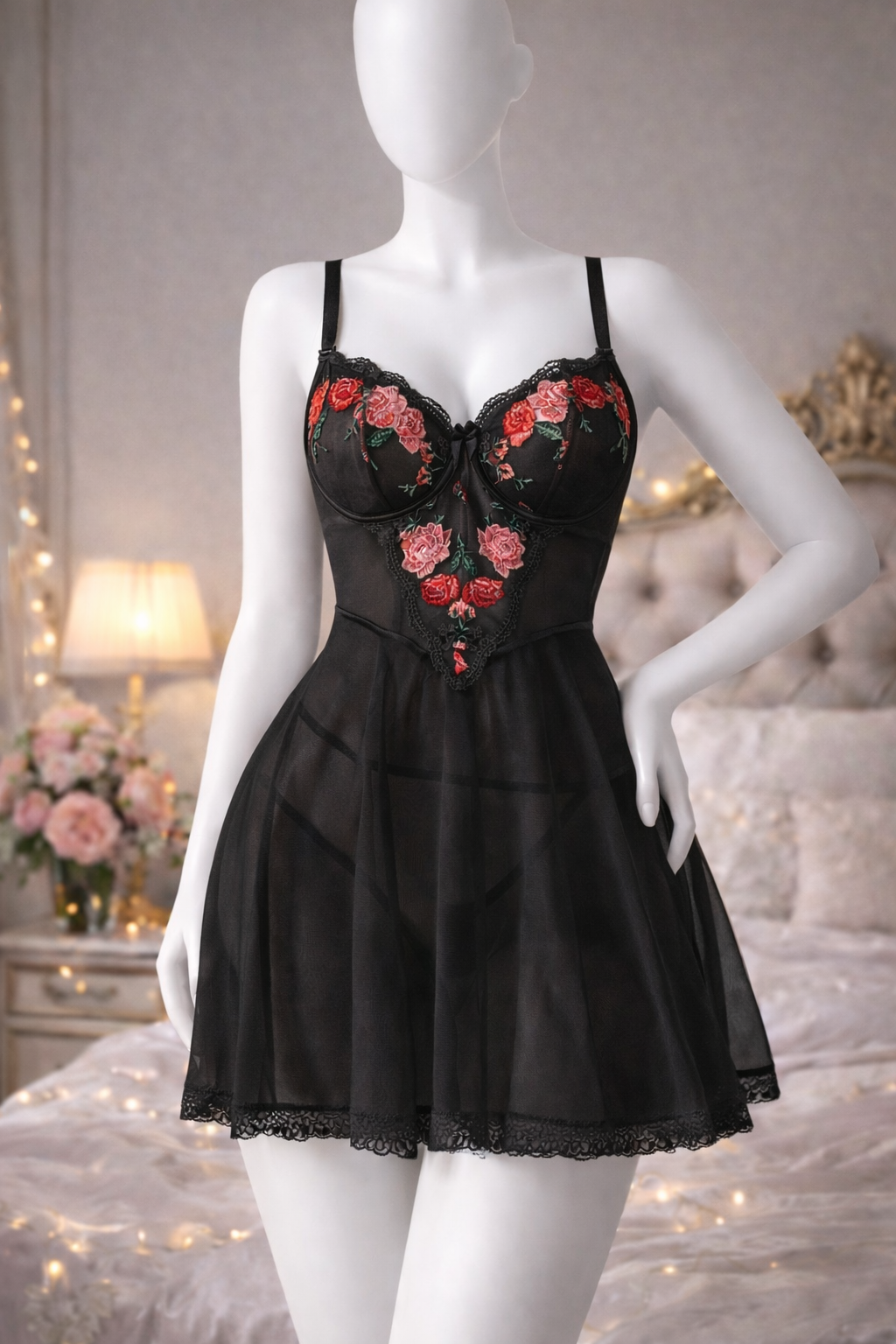 Embroidery Bridal Nighties Elegant Girl Dress Lace Floral Decoration Lingerie