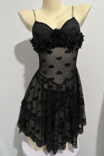 Sexy Heart-shaped Jacquard Lace Large Skirt Hem Halter Dress