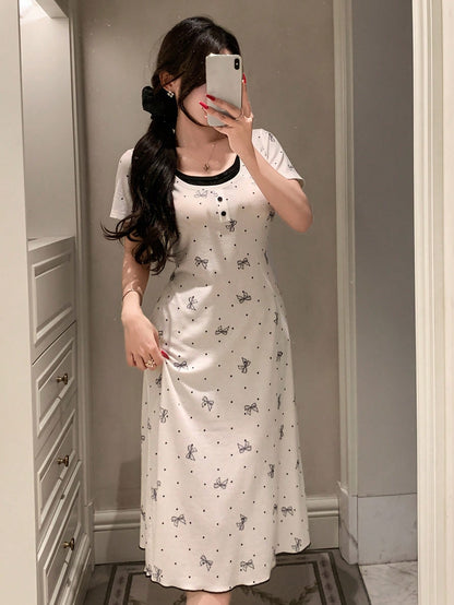 DAZY Polka Dot Bow Tie 2 In 1 Cinched Waist Women Nightgown