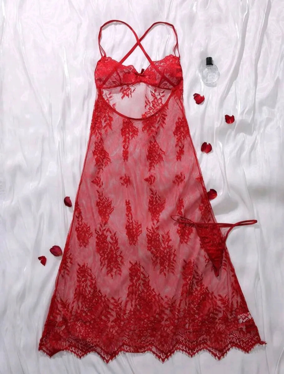 Suspender Lace Floral Dress Women Sexy Lingerie Set