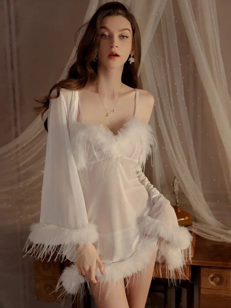 Bridal Fur-Trim Robe Set