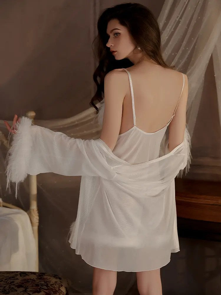 Bridal Fur-Trim Robe Set