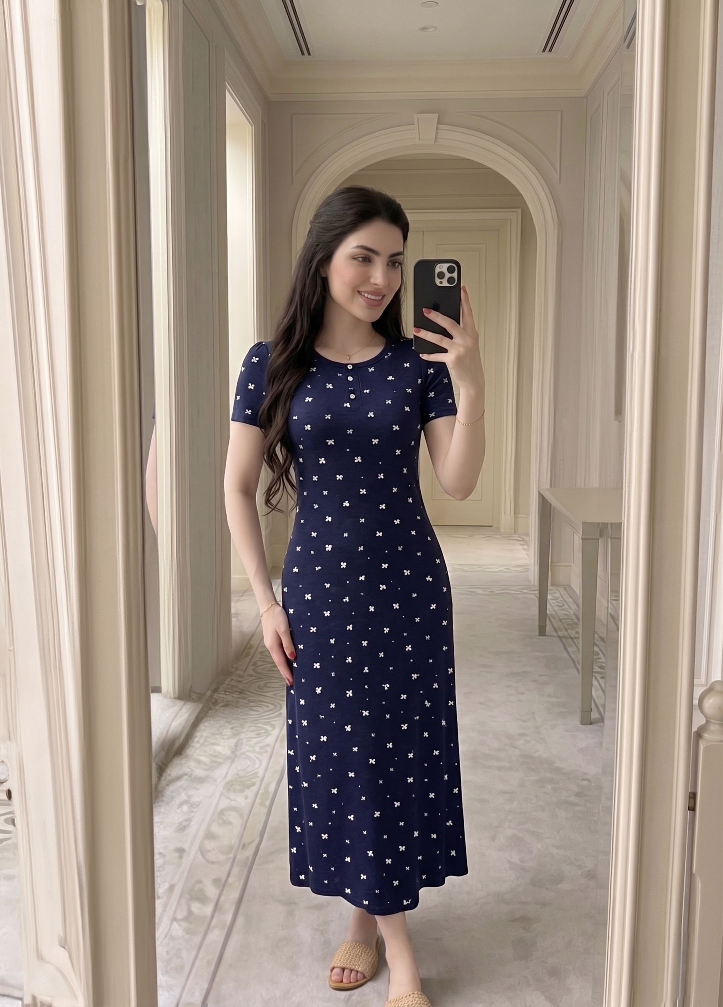 Ditsy Floral Cinched Waist Long Women's Nightgown Pajama كاش قطن خامات طريه