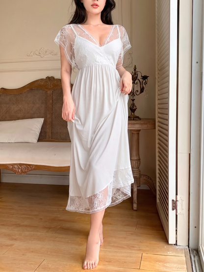 Women's Lace Patchwork Sheer Cami Nightdress Summer Pajama