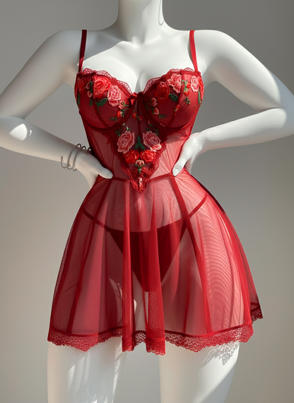 Embroidery Bridal Nighties Elegant Girl Dress Lace Floral Decoration Lingerie