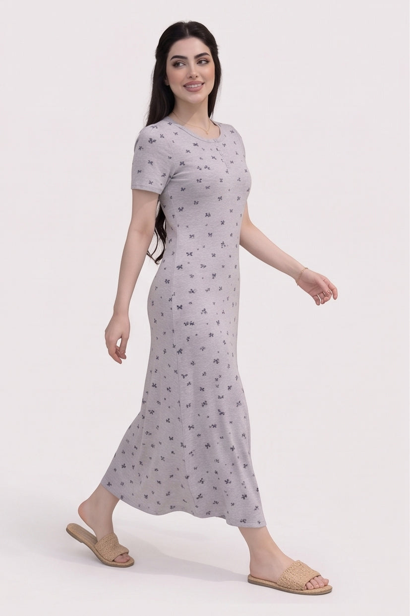 Ditsy Floral Cinched Waist Long Women's Nightgown Pajama كاش قطن خامات طريه