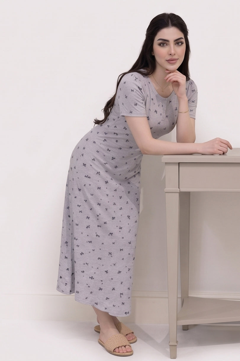 Ditsy Floral Cinched Waist Long Women's Nightgown Pajama كاش قطن خامات طريه