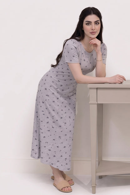 Ditsy Floral Cinched Waist Long Women's Nightgown Pajama كاش قطن خامات طريه