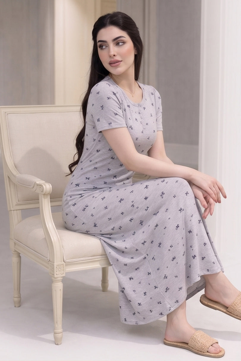 Ditsy Floral Cinched Waist Long Women's Nightgown Pajama كاش قطن خامات طريه