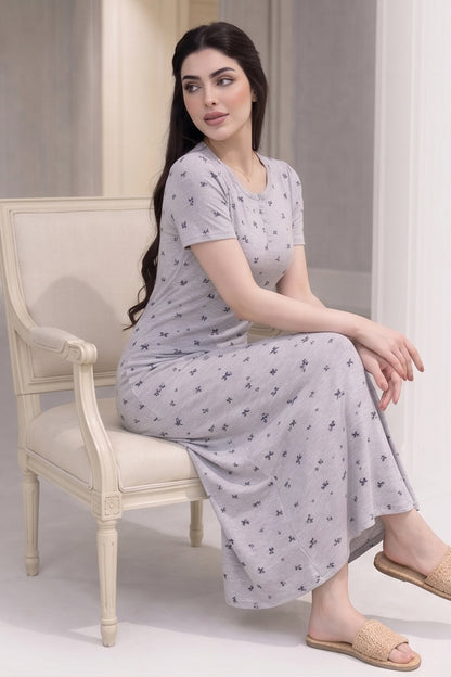 Ditsy Floral Cinched Waist Long Women's Nightgown Pajama كاش قطن خامات طريه