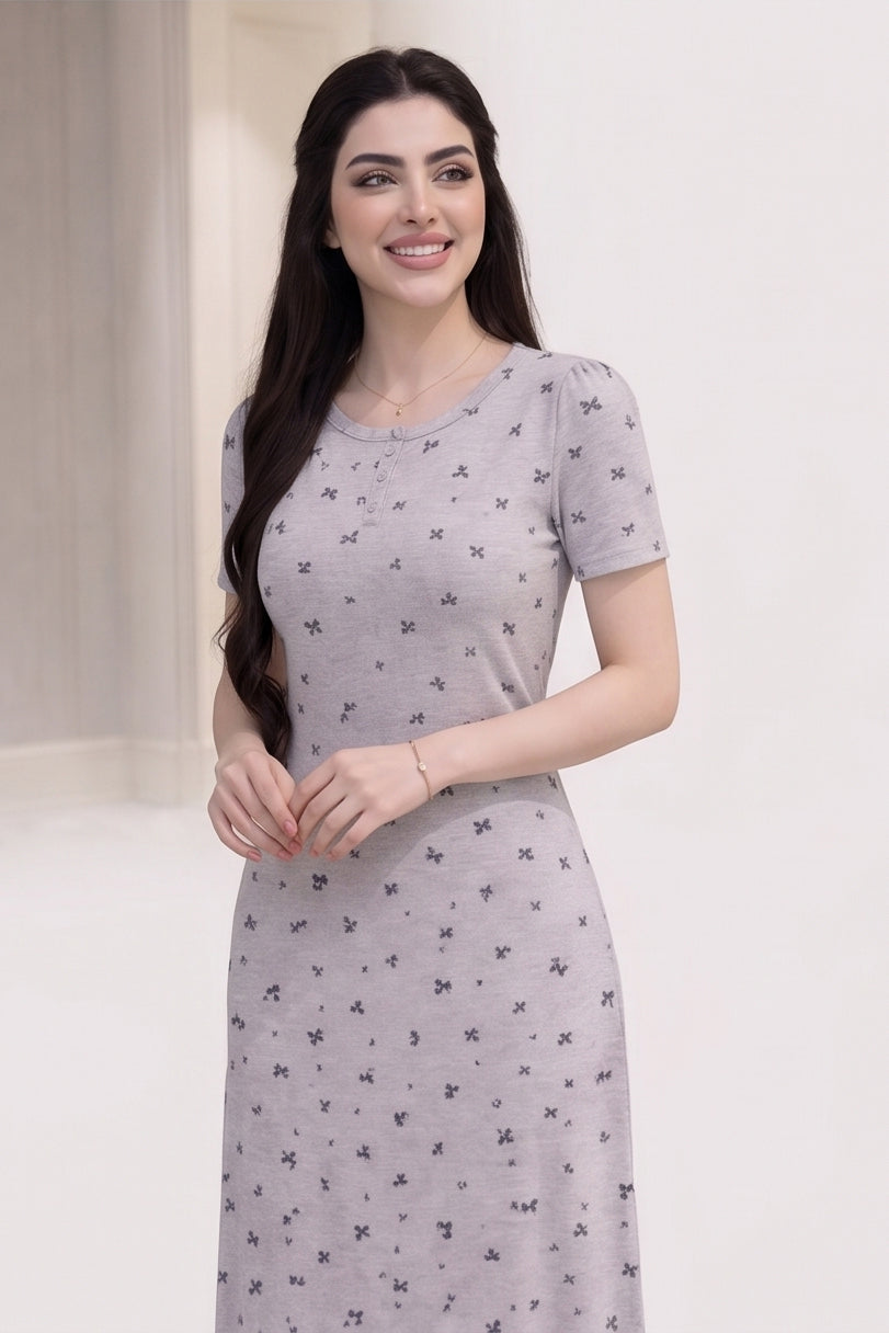 Ditsy Floral Cinched Waist Long Women's Nightgown Pajama كاش قطن خامات طريه