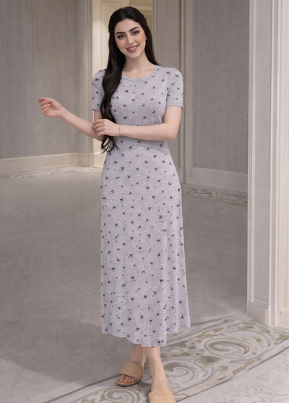 Ditsy Floral Cinched Waist Long Women's Nightgown Pajama كاش قطن خامات طريه