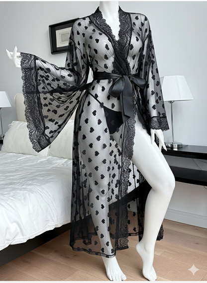 Sexy Mesh Love Nightgown Lace Seduction See-through Robe