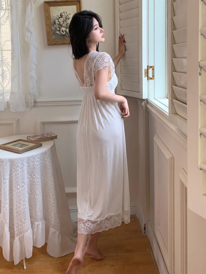 Women's Lace Patchwork Sheer Cami Nightdress Summer Pajama