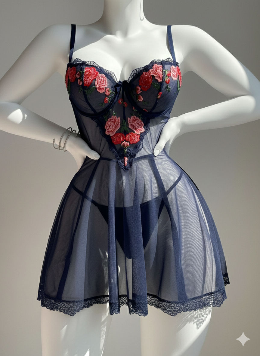 Embroidery Bridal Nighties Elegant Girl Dress Lace Floral Decoration Lingerie