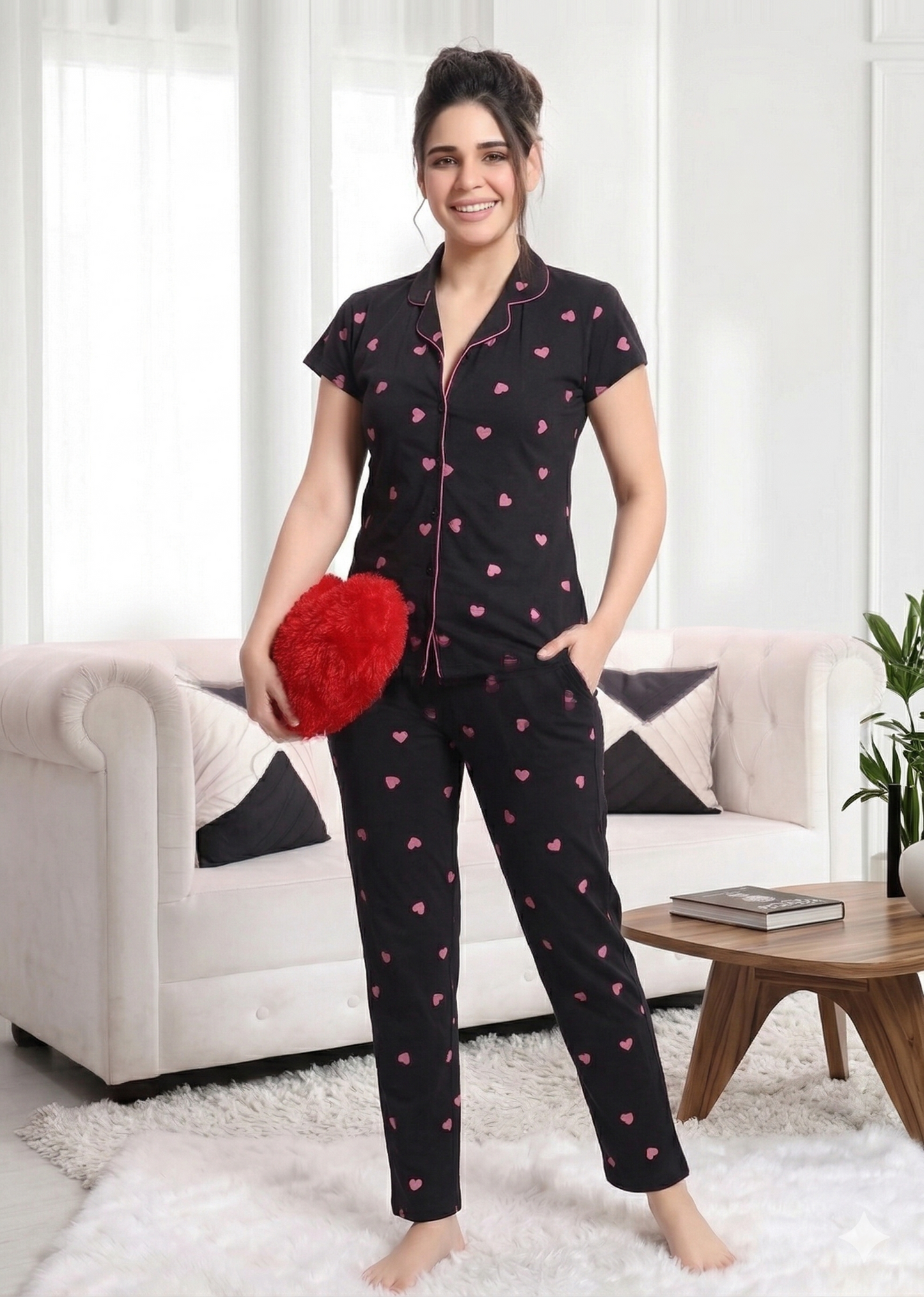 بيجامه قطن عالي الجودة نقسة قلوب