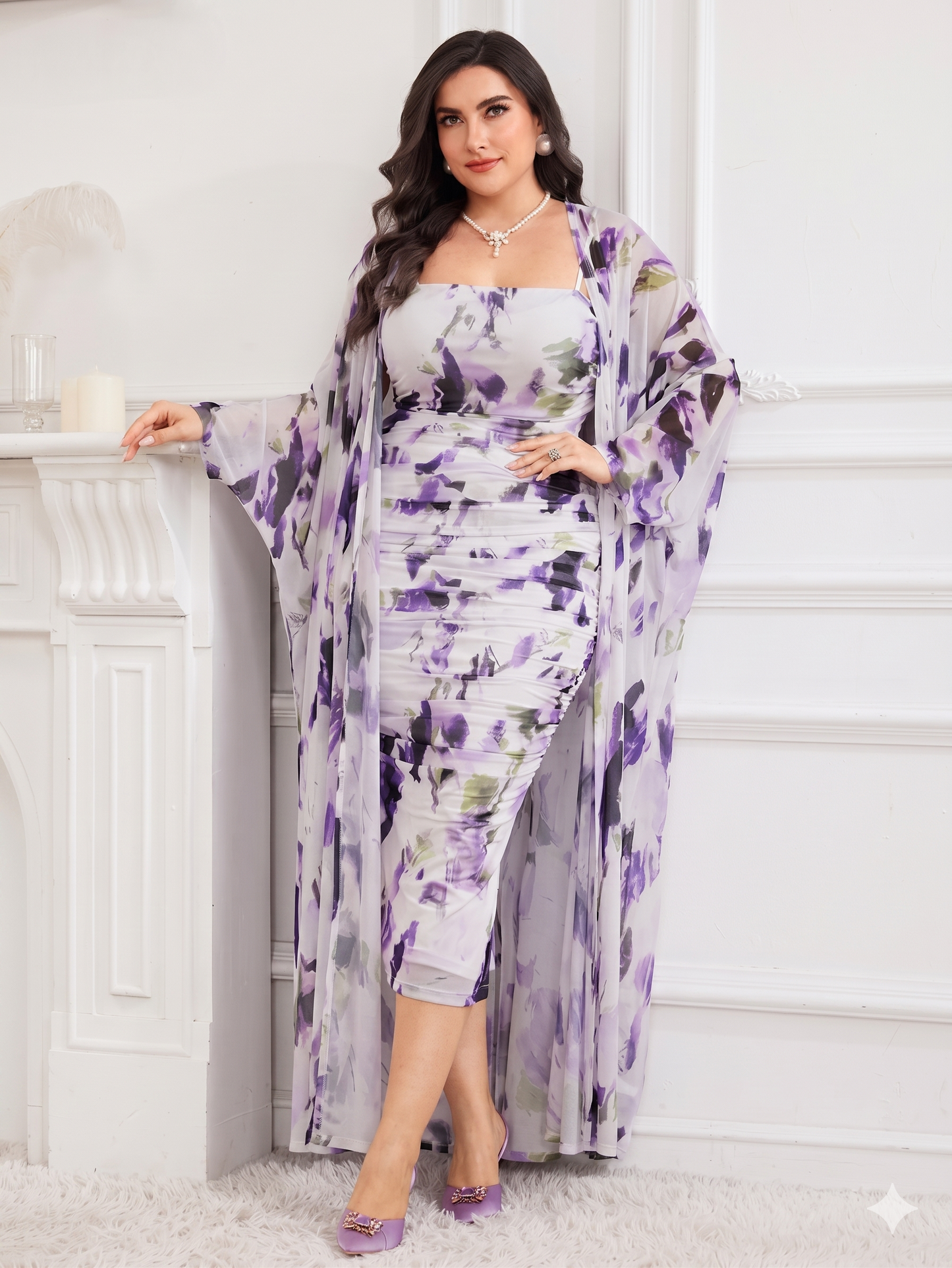 Modelyn 2pcs/Set Tie Dye Dress And Shawl Set 2 Pieces Set, For Summer