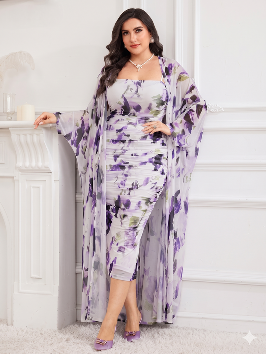 Modelyn 2pcs/Set Tie Dye Dress And Shawl Set 2 Pieces Set, For Summer