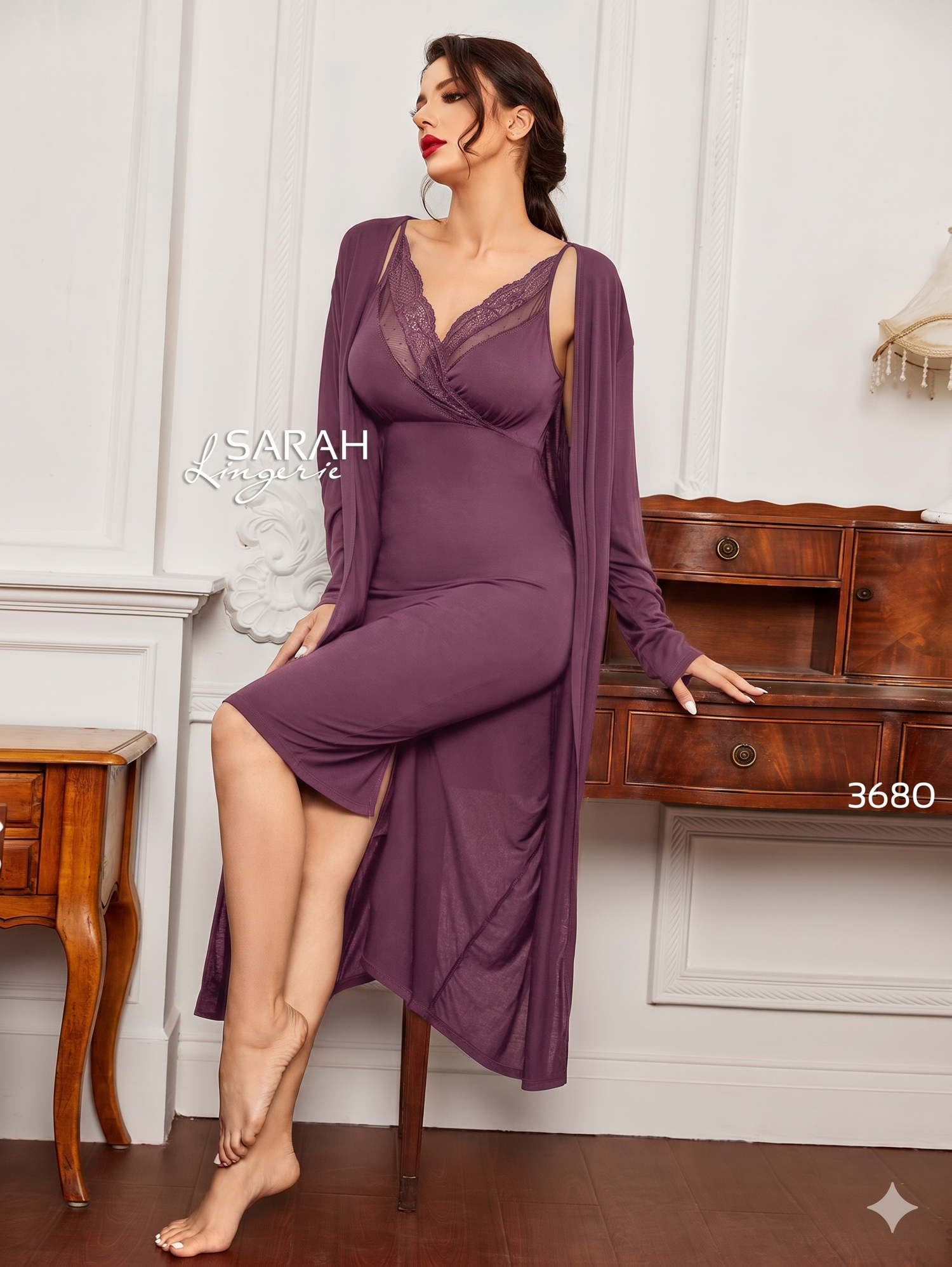 Soft Lace Robe 2-Piece Set