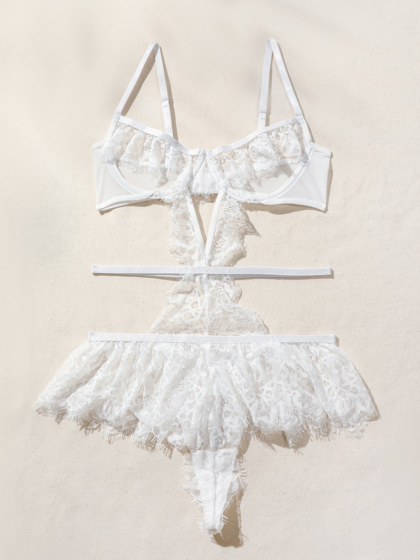 High Quality Lightweight Lace Embroidery Perspective Hollow Out Seduction Underwear Three Piece Set