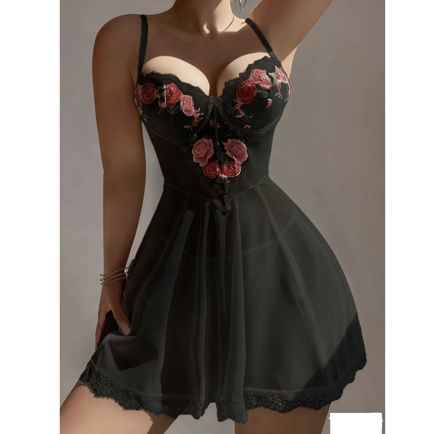 Embroidery Bridal Nighties Elegant Girl Dress Lace Floral Decoration Lingerie