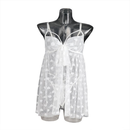 Sexy Open Bust Heart Mesh Irregular Hem Backless Valentine's Day Halter Set