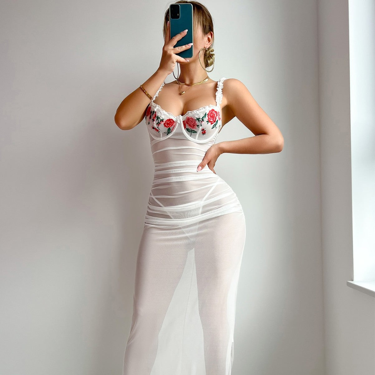 Erotic Embroidery Mesh See Through Women Sexy Lace Wrapped Hip Suspender Skirt Set