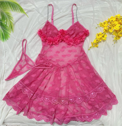 Sexy Heart-shaped Jacquard Lace Large Skirt Hem Halter Dress