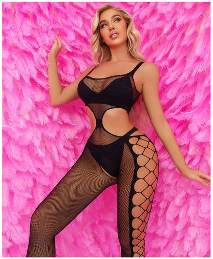 Women's Sexy Lingerie Silver Thread Shiny Mesh One-Piece Jumpsuit