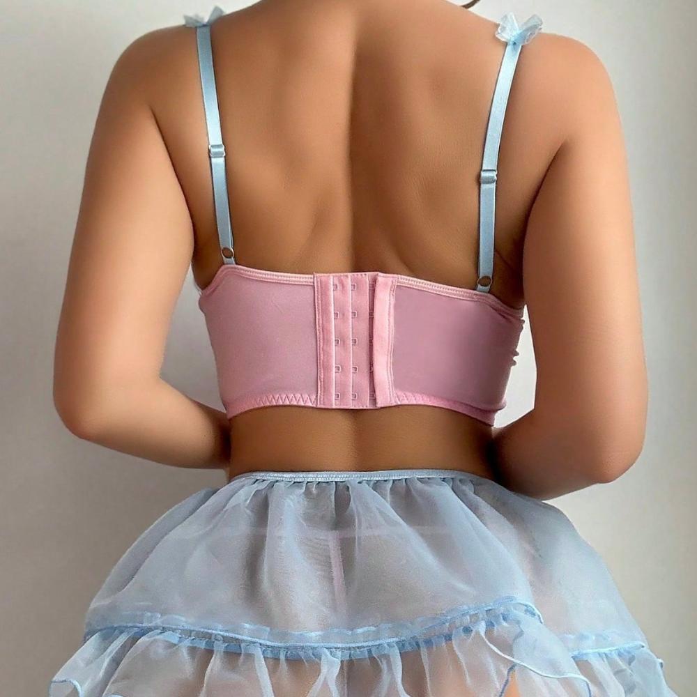 Bow Tie Sexy Backless Strappy Sheer Netted Dress 4-piece Sexy Lingerie Set